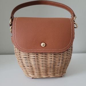 Tommy Bahama crossbody natural brown leather and rattan convertible purse
